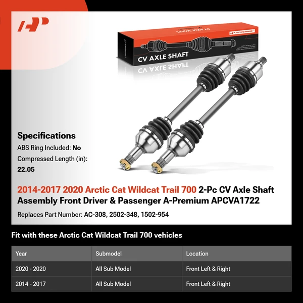 2014-2017 2020 Arctic Cat Wildcat Trail 700 2-Pc CV Axle Shaft Assembly Front Driver & Passenger A-Premium APCVA1722