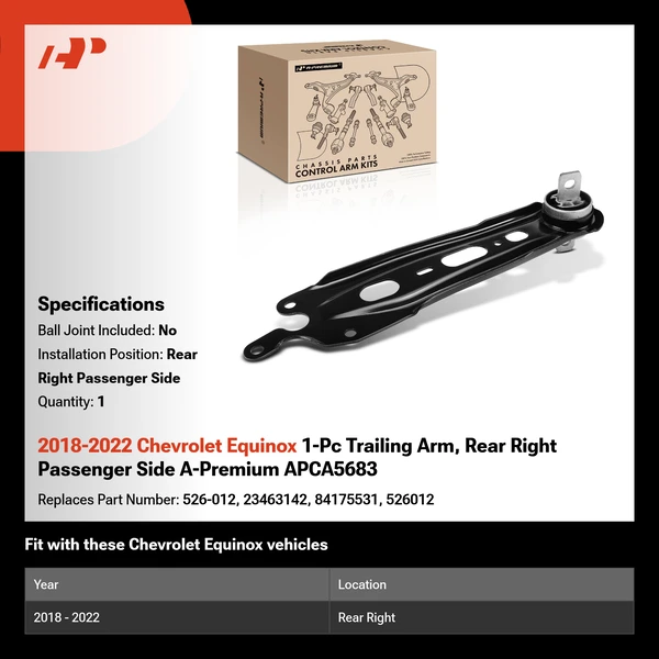 2018-2022 Chevrolet Equinox 1-Pc Trailing Arm, Rear Right Passenger Side A-Premium APCA5683