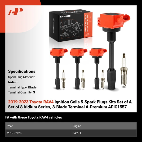 2019-2023 Toyota RAV4 Ignition Coils & Spark Plugs Kits Set of A Set of 8 Iridium Series, 3-Blade Terminal A-Premium APIC1557