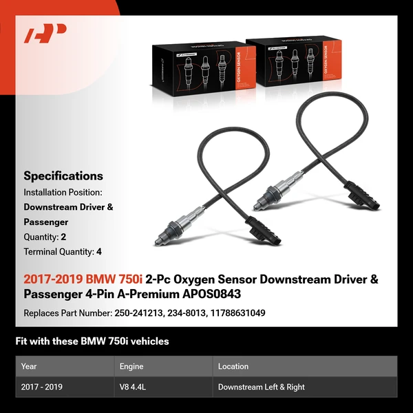 2017-2019 BMW 750i 2-Pc Oxygen Sensor Downstream Driver & Passenger 4-Pin A-Premium APOS0843