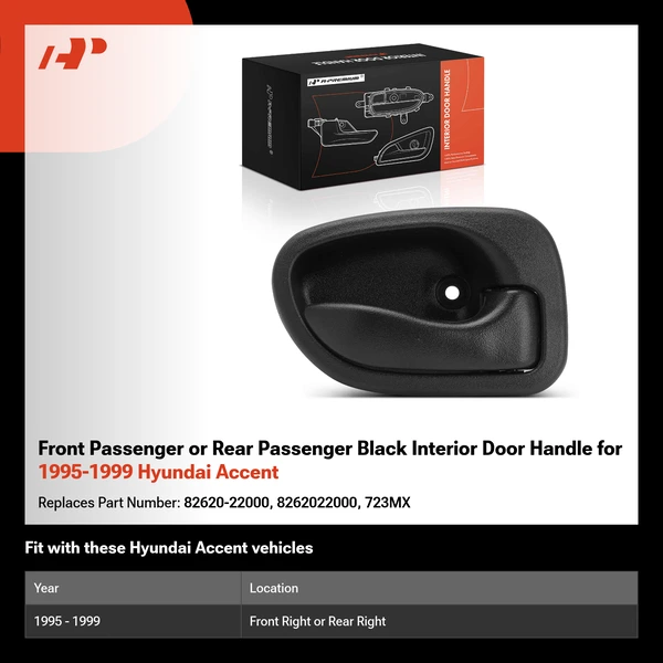 Front Passenger or Rear Passenger Black Interior Door Handle for 1995-1999 Hyundai Accent