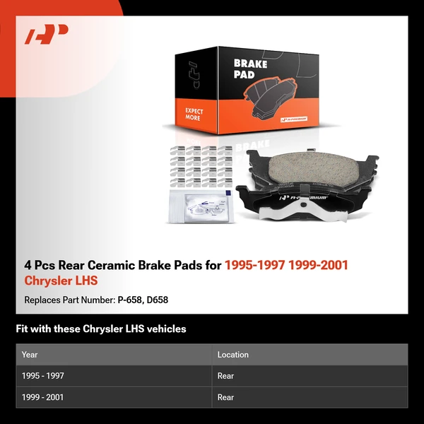 4 Pcs Rear Ceramic Brake Pads for 1995-1997 1999-2001 Chrysler LHS