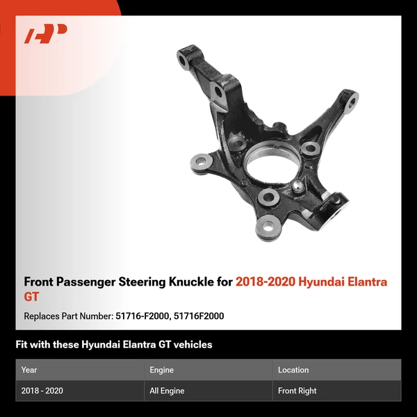 Front Passenger Steering Knuckle for 2018-2020 Hyundai Elantra GT