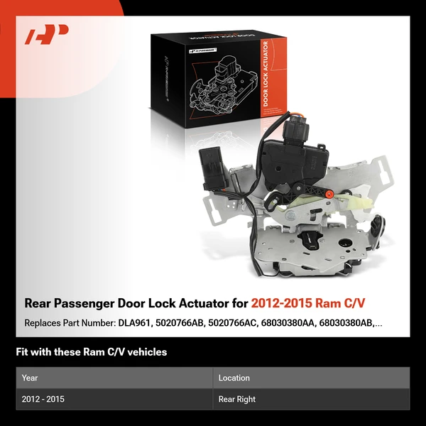 Rear Passenger Door Lock Actuator for 2012-2015 Ram C/V