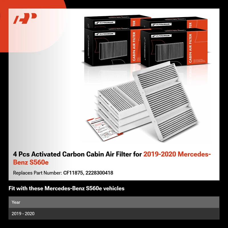 4 Pcs Activated Carbon Cabin Air Filter for 2019-2020 Mercedes-Benz S560e