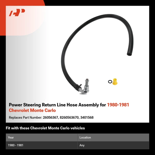 Power Steering Return Line Hose Assembly for 1980-1981 Chevrolet Monte Carlo