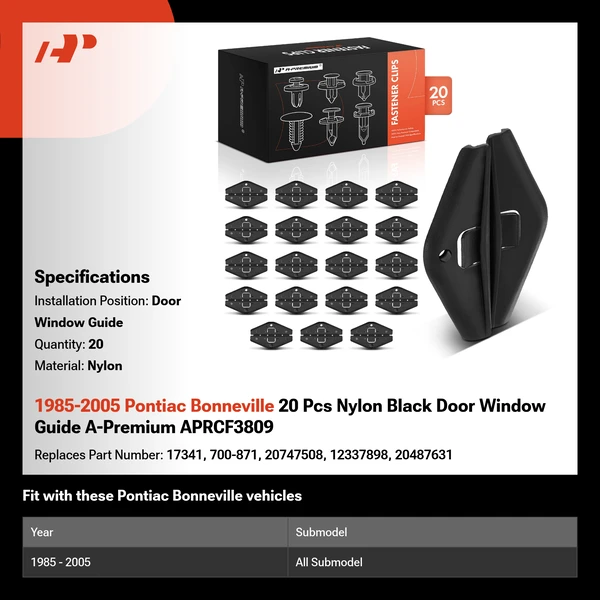 1985-2005 Pontiac Bonneville 20 Pcs Nylon Black Door Window Guide A-Premium APRCF3809