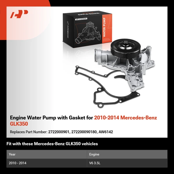 Engine Water Pump with Gasket for 2010-2014 Mercedes-Benz GLK350