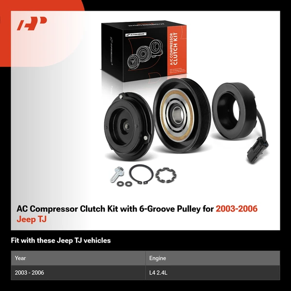 AC Compressor Clutch Kit with 6-Groove Pulley for 2003-2006 Jeep TJ