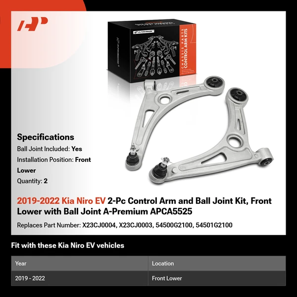 2019-2022 Kia Niro EV 2-Pc Control Arm and Ball Joint Kit, Front Lower with Ball Joint A-Premium APCA5525