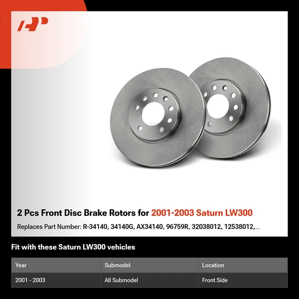 2 Pcs Front Disc Brake Rotors for 2001-2003 Saturn LW300