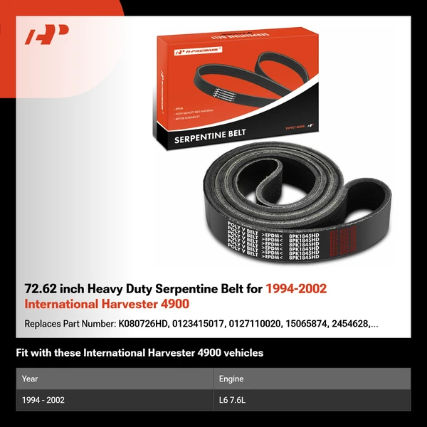 72.62 inch Heavy Duty Serpentine Belt for 1994-2002 International Harvester 4900
