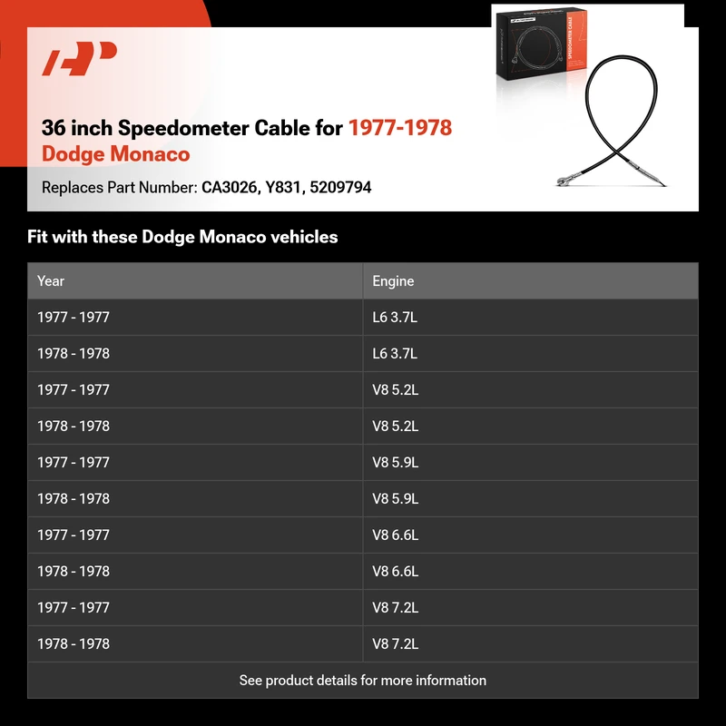 36 inch Speedometer Cable for 1977-1978 Dodge Monaco