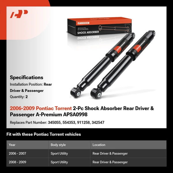 2006-2009 Pontiac Torrent 2-Pc Shock Absorber Rear Driver & Passenger A-Premium APSA0998