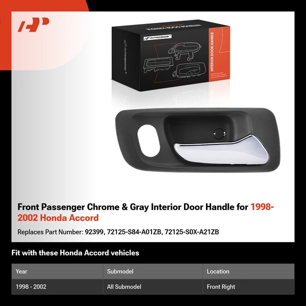 Front Passenger Chrome & Gray Interior Door Handle for 1998-2002 Honda Accord