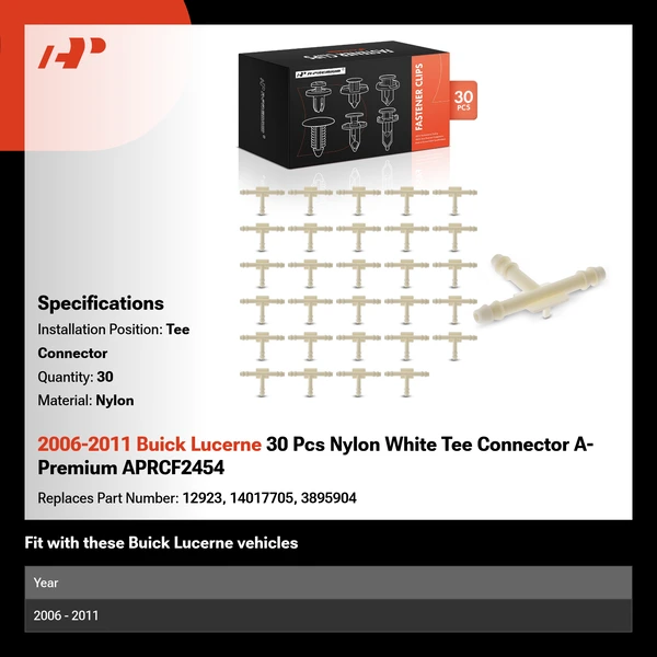 2006-2011 Buick Lucerne 30 Pcs Nylon White Tee Connector A-Premium APRCF2454
