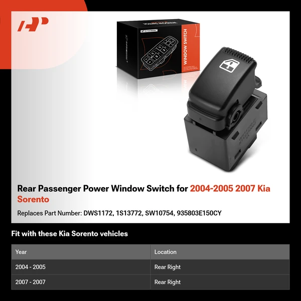 Rear Passenger Power Window Switch for 2004-2005 2007 Kia Sorento