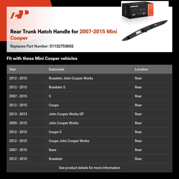 Rear Trunk Hatch Handle for 2007-2015 Mini Cooper