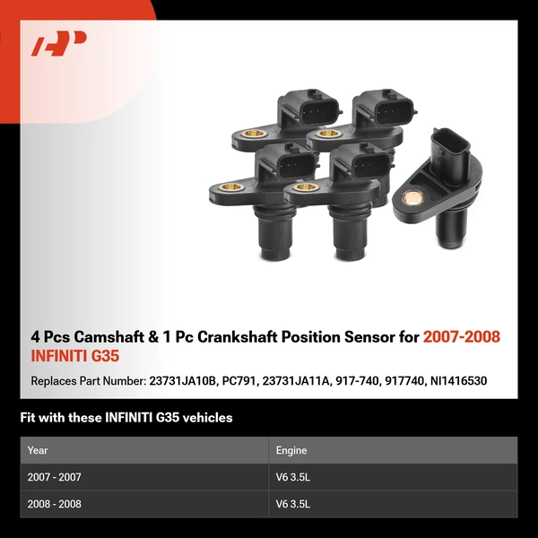 4 Pcs Camshaft & 1 Pc Crankshaft Position Sensor for 2007-2008 INFINITI G35