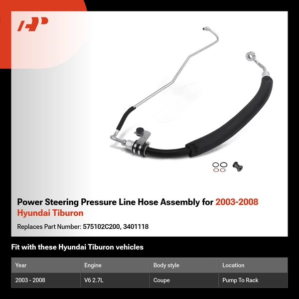 Power Steering Pressure Line Hose Assembly for 2003-2008 Hyundai Tiburon