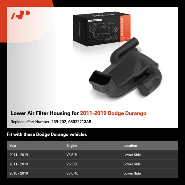 Lower Air Filter Housing for 2011-2019 Dodge Durango