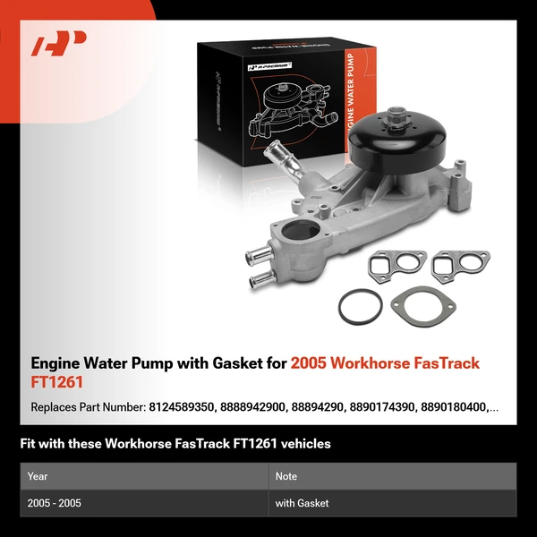 Engine Water Pump with Gasket for 2005 Workhorse FasTrack FT1261