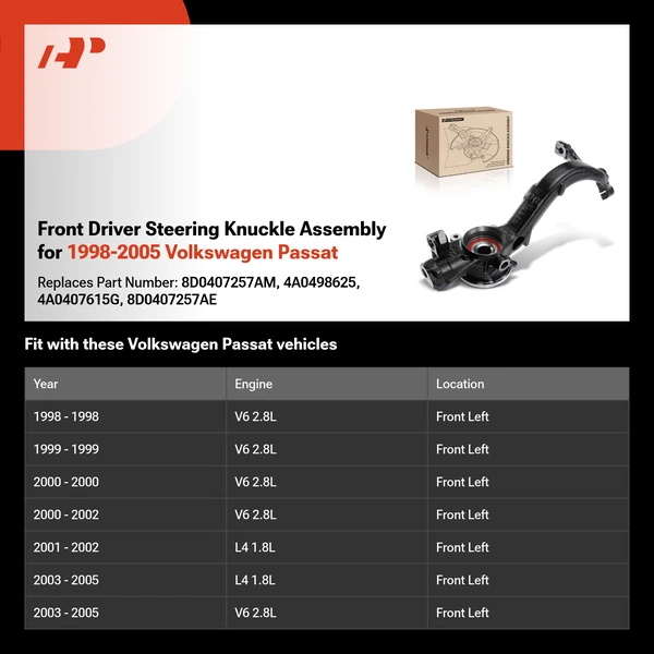 Front Driver Steering Knuckle Assembly for 1998-2005 Volkswagen Passat