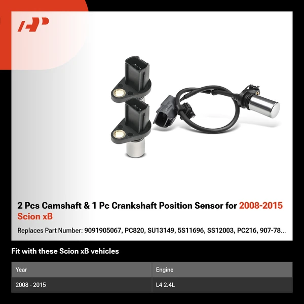 2 Pcs Camshaft & 1 Pc Crankshaft Position Sensor for 2008-2015 Scion xB