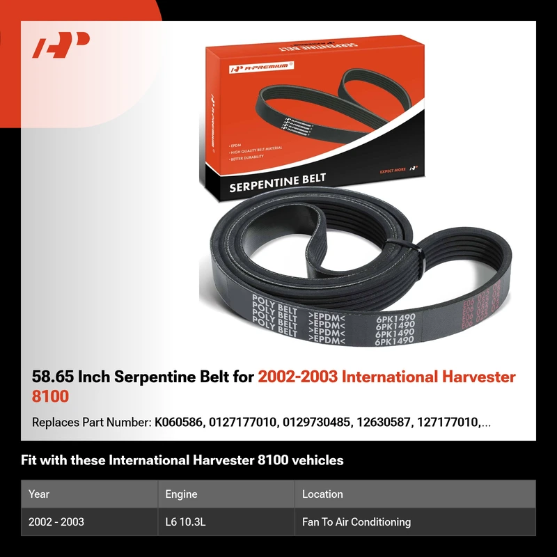 58.65 Inch Serpentine Belt for 2002-2003 International Harvester 8100