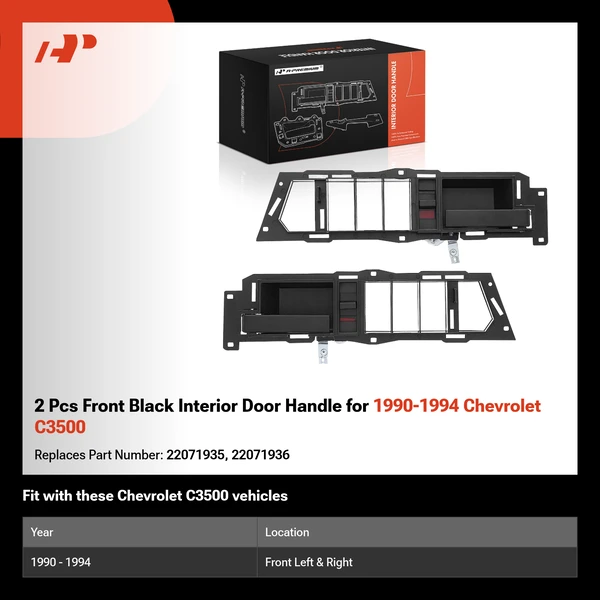 2 Pcs Front Black Interior Door Handle for 1990-1994 Chevrolet C3500