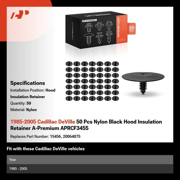 1985-2005 Cadillac DeVille 50 Pcs Nylon Black Hood Insulation Retainer A-Premium APRCF3455