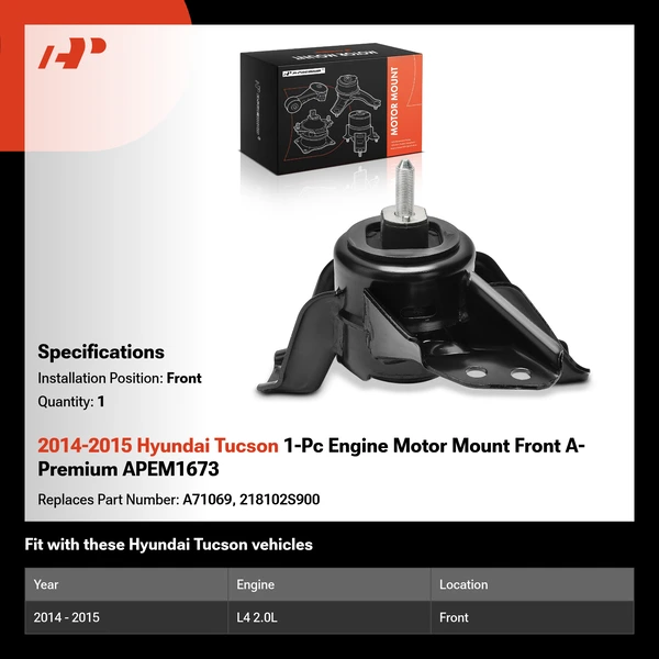 2014-2015 Hyundai Tucson 1-Pc Engine Motor Mount Front A-Premium APEM1673