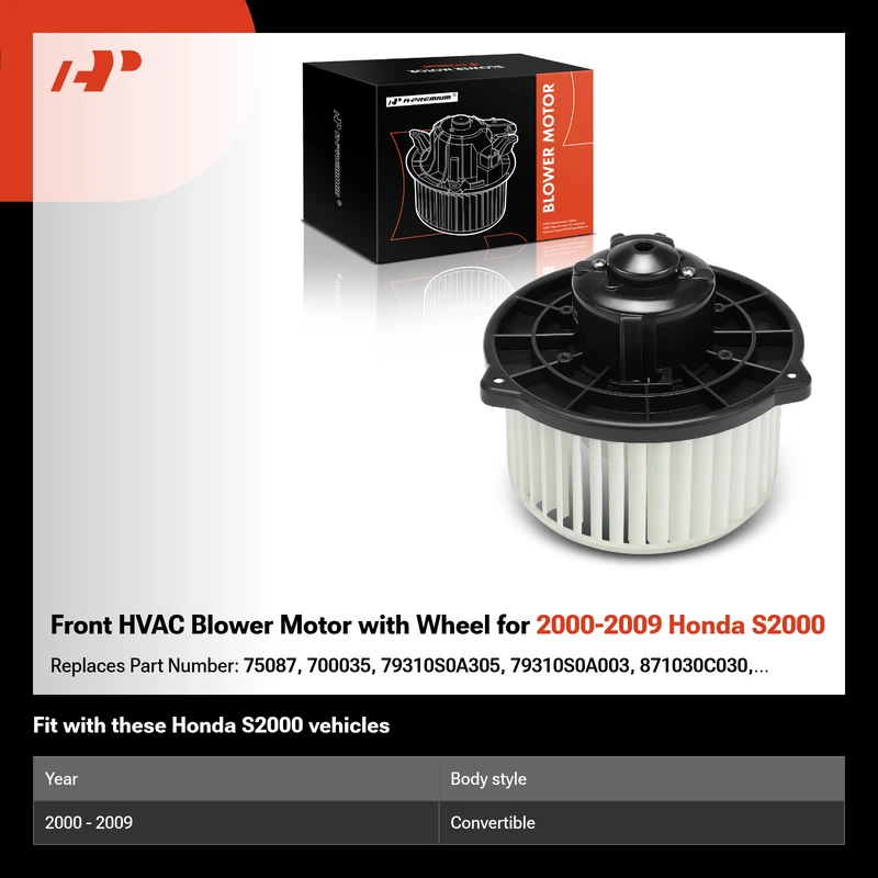 Front HVAC Blower Motor with Wheel for 2000-2009 Honda S2000