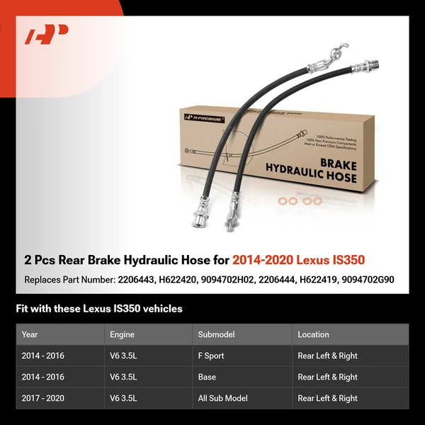 2 Pcs Rear Brake Hydraulic Hose for 2014-2020 Lexus IS350