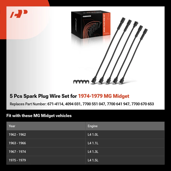 5 Pcs Spark Plug Wire Set for 1974-1979 MG Midget