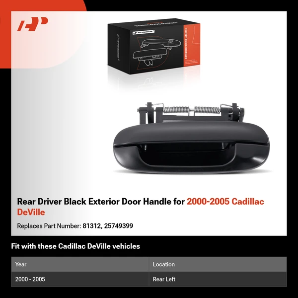 Rear Driver Black Exterior Door Handle for 2000-2005 Cadillac DeVille