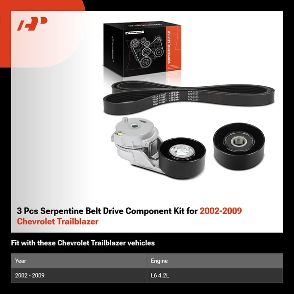 3 Pcs Serpentine Belt Drive Component Kit for 2002-2009 Chevrolet Trailblazer