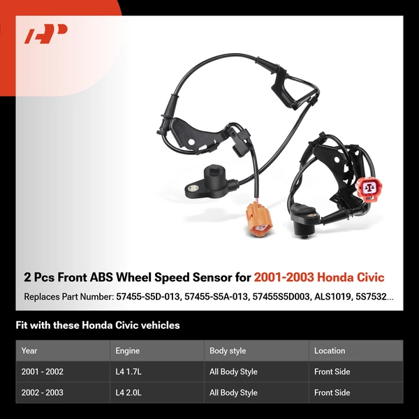 2 Pcs Front ABS Wheel Speed Sensor for 2001-2003 Honda Civic