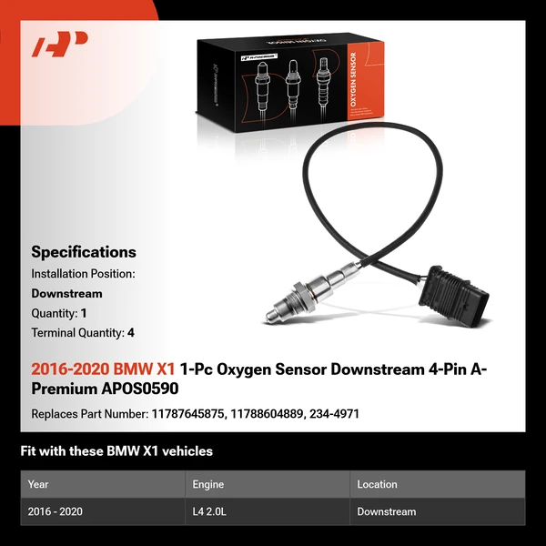 2016-2020 BMW X1 1-Pc Oxygen Sensor Downstream 4-Pin A-Premium APOS0590