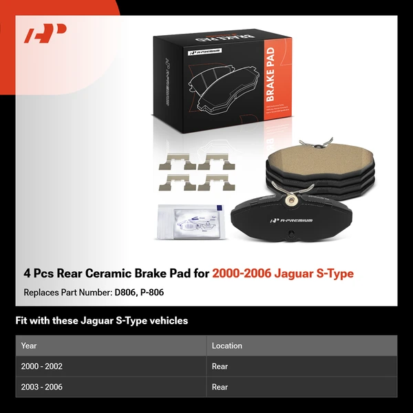 4 Pcs Rear Ceramic Brake Pad for 2000-2006 Jaguar S-Type