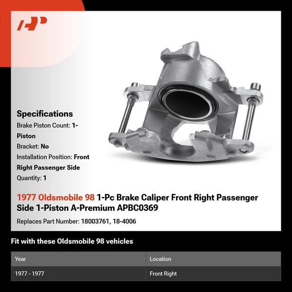 1977 Oldsmobile 98 1-Pc Brake Caliper Front Right Passenger Side 1-Piston A-Premium APBC0369