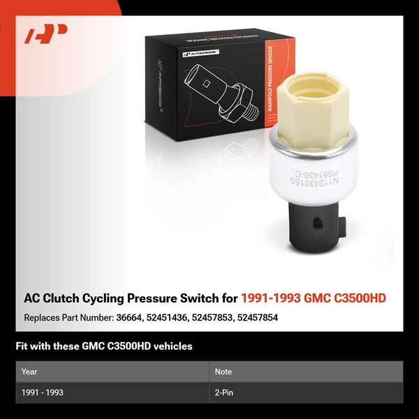 AC Clutch Cycling Pressure Switch for 1991-1993 GMC C3500HD