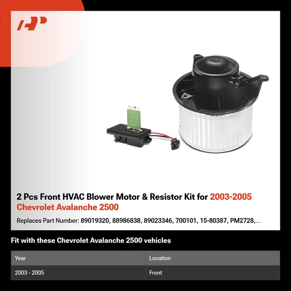 2 Pcs Front HVAC Blower Motor & Resistor Kit for 2003-2005 Chevrolet Avalanche 2500