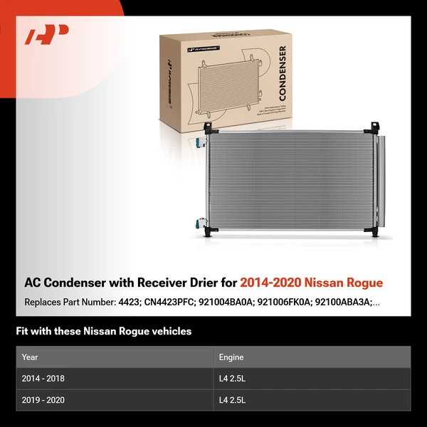 AC Condenser with Receiver Drier for 2014-2020 Nissan Rogue