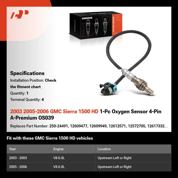 2003 2005-2006 GMC Sierra 1500 HD 1-Pc Oxygen Sensor 4-Pin A-Premium OS039