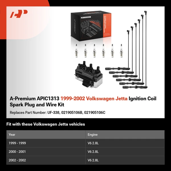 A-Premium APIC1313 1999-2002 Volkswagen Jetta Ignition Coil Spark Plug and Wire Kit