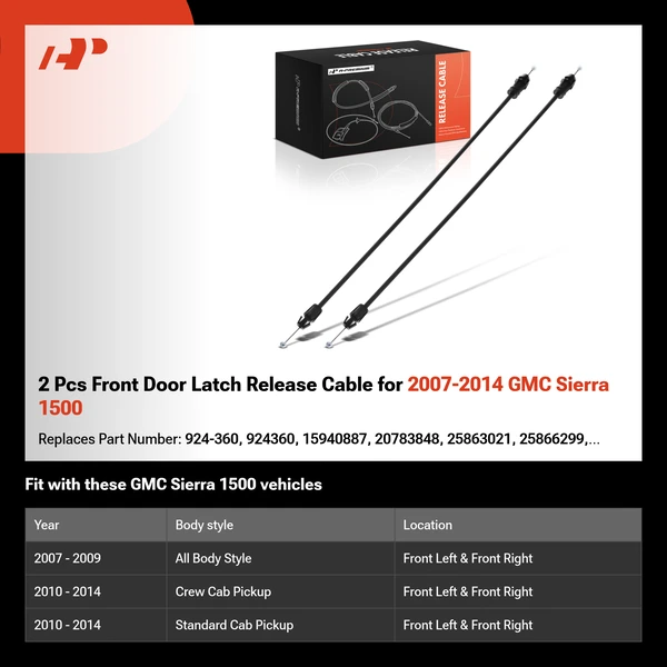 2 Pcs Front Door Latch Release Cable for 2007-2014 GMC Sierra 1500