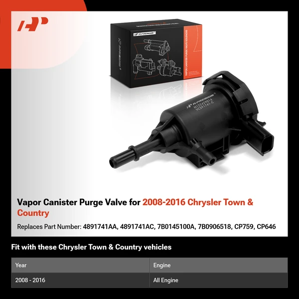 Vapor Canister Purge Valve for 2008-2016 Chrysler Town & Country