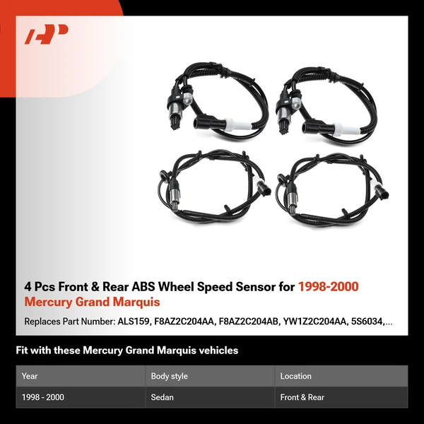 4 Pcs Front & Rear ABS Wheel Speed Sensor for 1998-2000 Mercury Grand Marquis