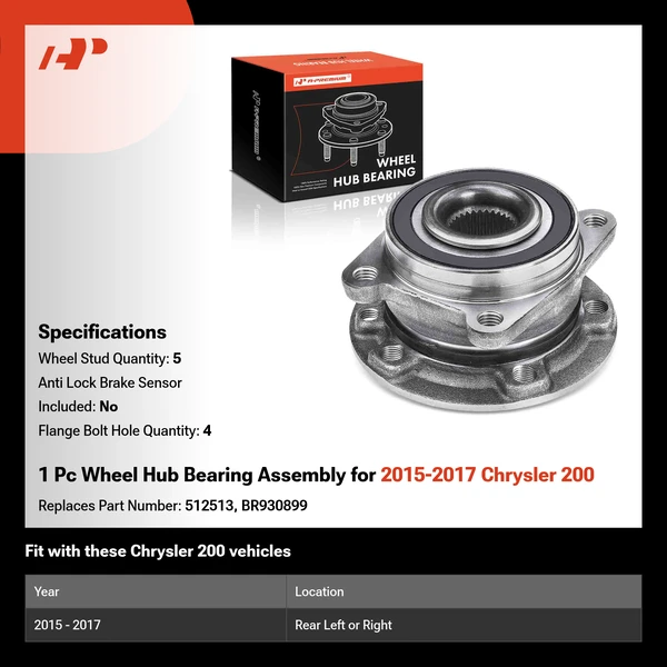 1 Pc Wheel Hub Bearing Assembly for 2015-2017 Chrysler 200